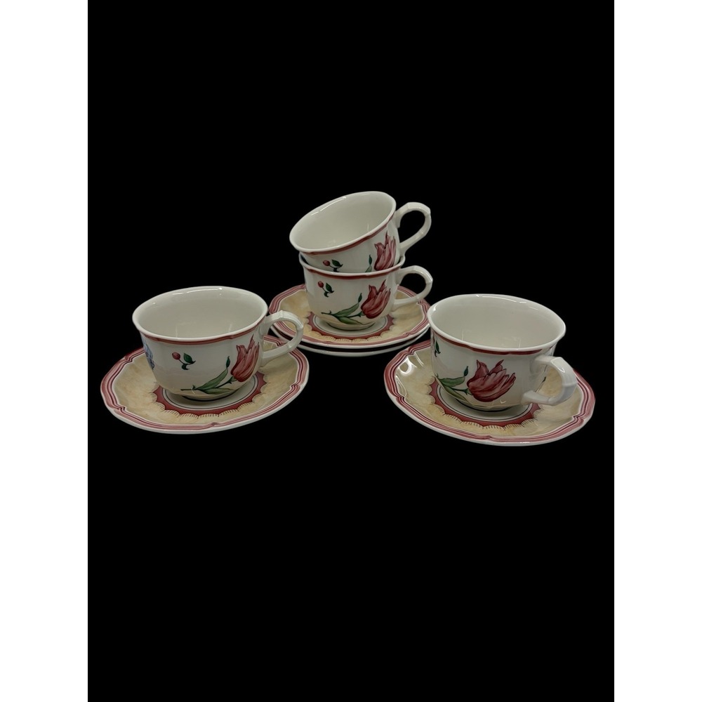 Villeroy & Boch Jardin d'Alsace Fleur Set of 4 Demitasse Cups/Saucers Porcelain